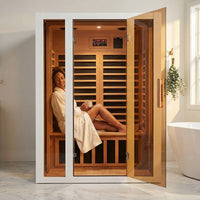2 Person Extendable FAR Infrared Sauna for Home, Hemlock Wood Low EMF 6 Carbon Heaters Indoor Saunas with LED Lights, Bluetooth Speaker, Digital Control Panel, and Seating Bench — Lifestyle