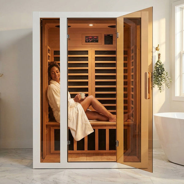 Infrared Sauna Built for Home Wellness, 2 Person Extendable, Hemlock Wood, 6 Carbon Heaters, LED Lights